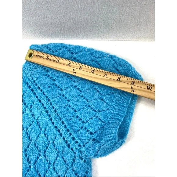 Vintage 70's‎ Handmade Knitted Dress Womens Medium Turquoise Blue Midi - Picture 5 of 8